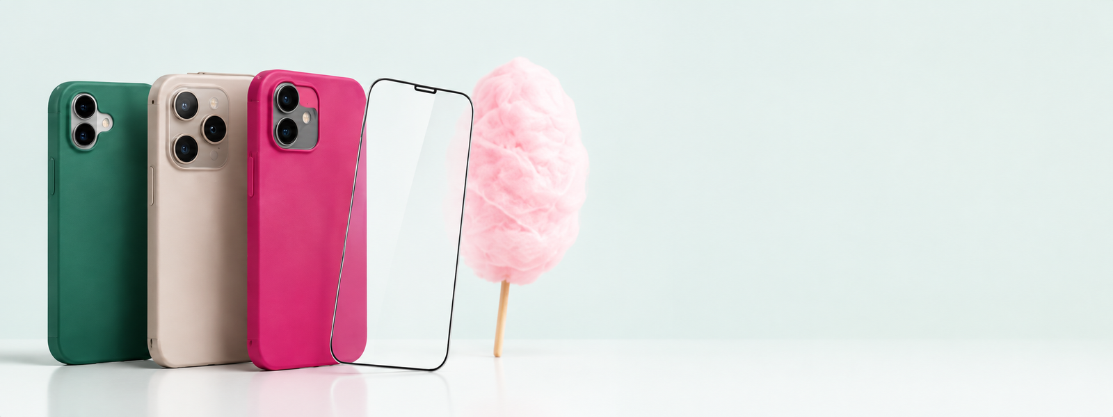 Fundas, protector de pantalla y algodón de azúcar