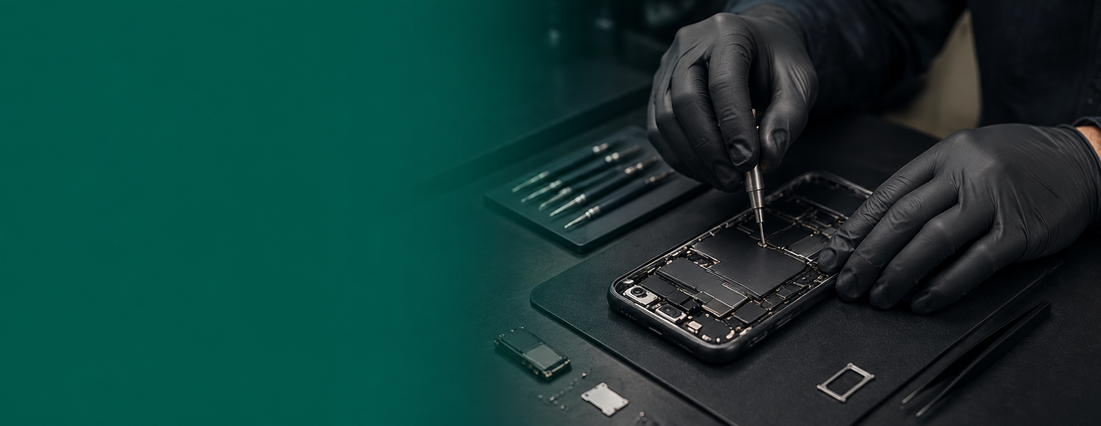 Técnico reparando un teléfono móvil